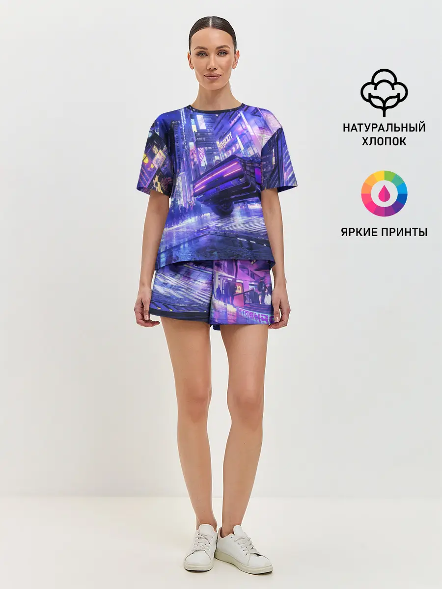 Женская пижама с шортами / Cyberpunk city