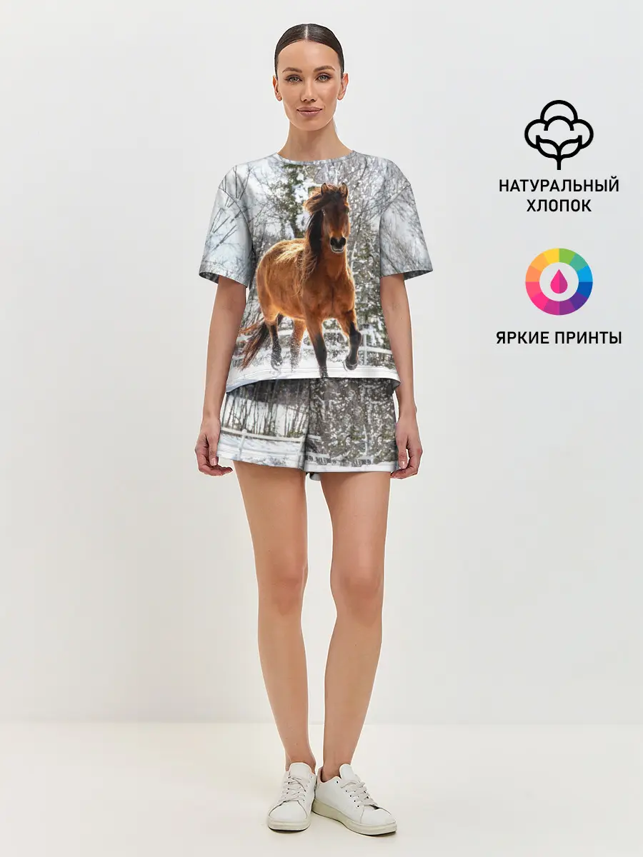 Женская пижама с шортами / Конь и снег