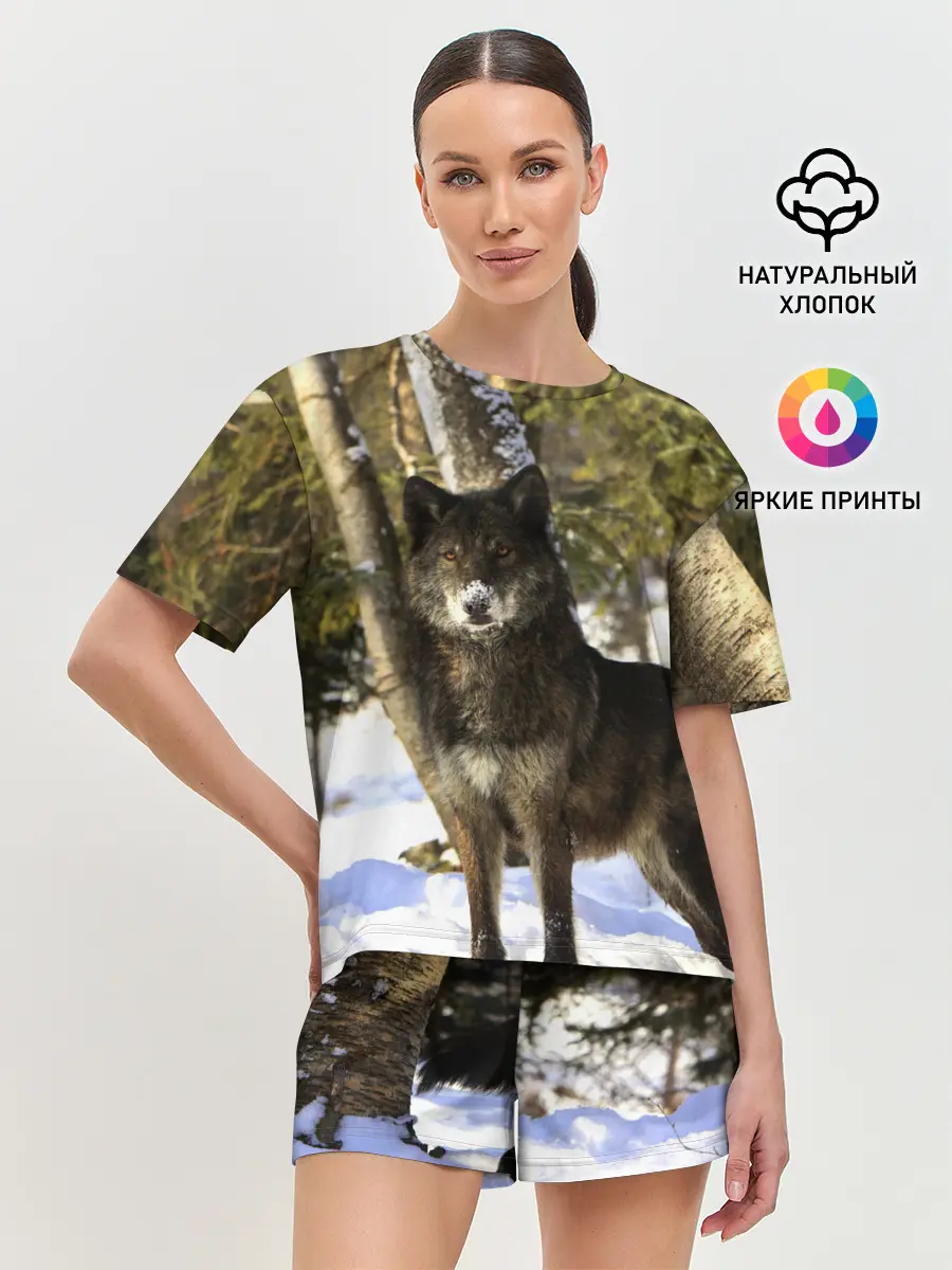 Женская пижама с шортами / Волк и снег