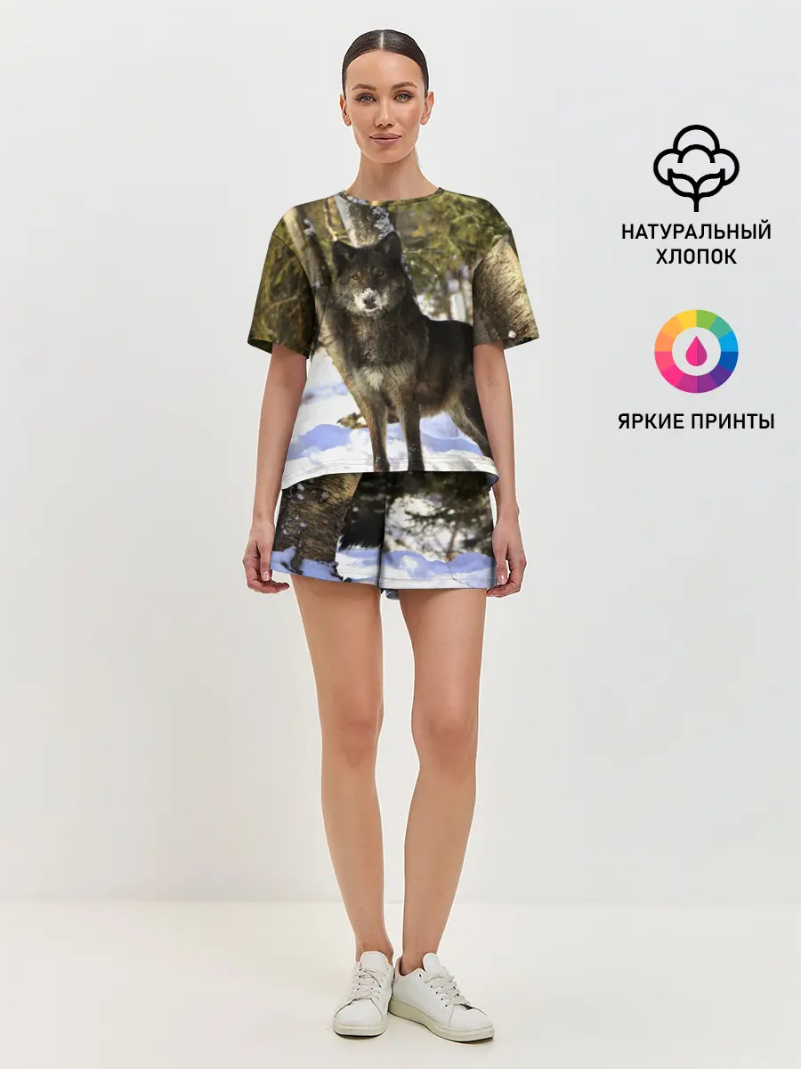 Женская пижама с шортами / Волк и снег