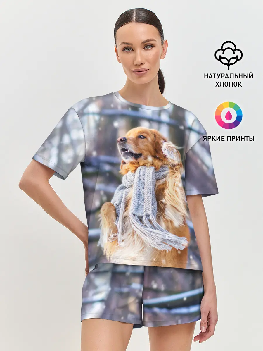 Женская пижама с шортами / Золотистый Ретривер