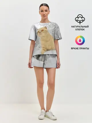 Женская пижама с шортами / Кот и снег