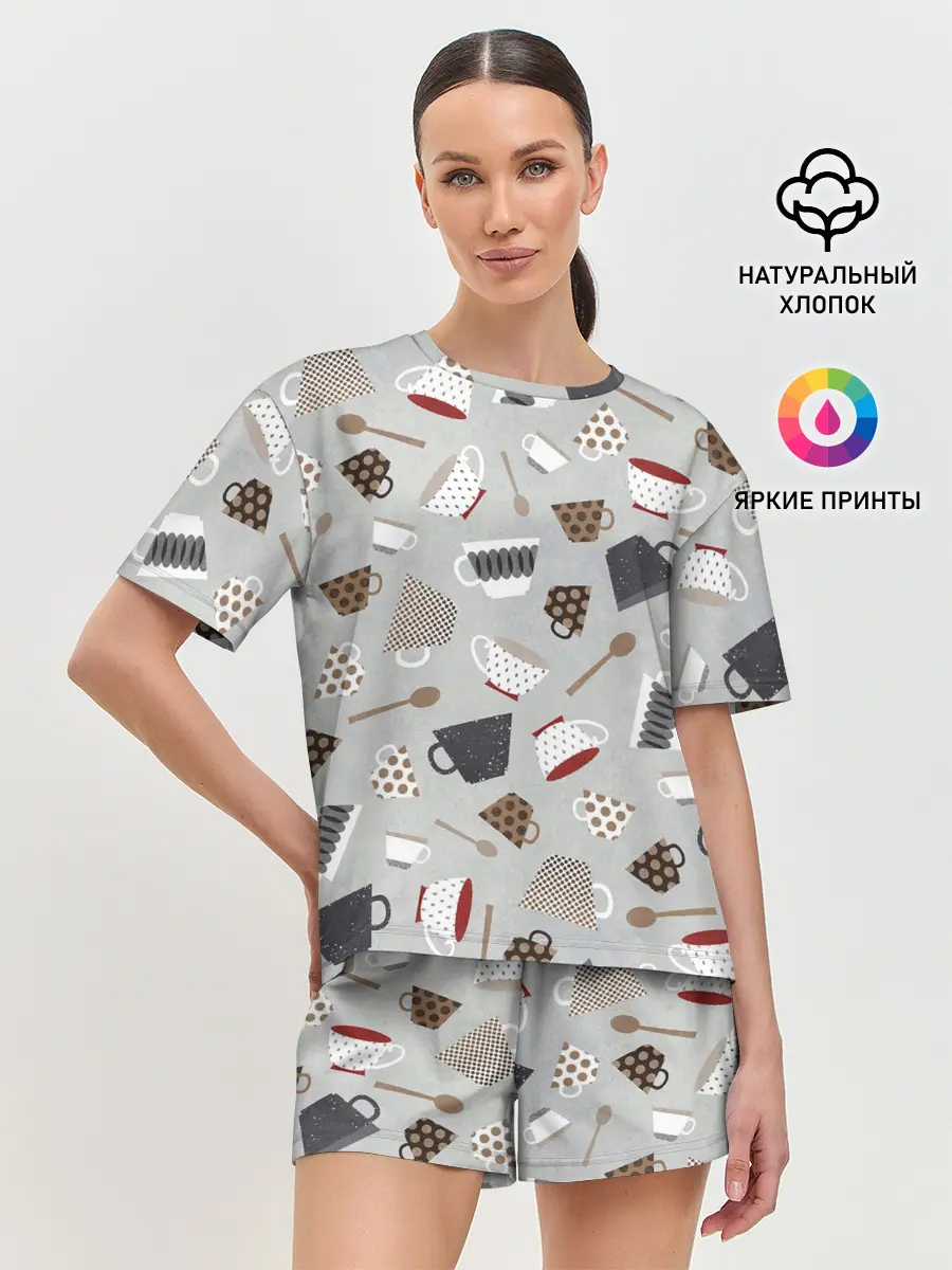 Женская пижама с шортами / Утро начинается с кружки