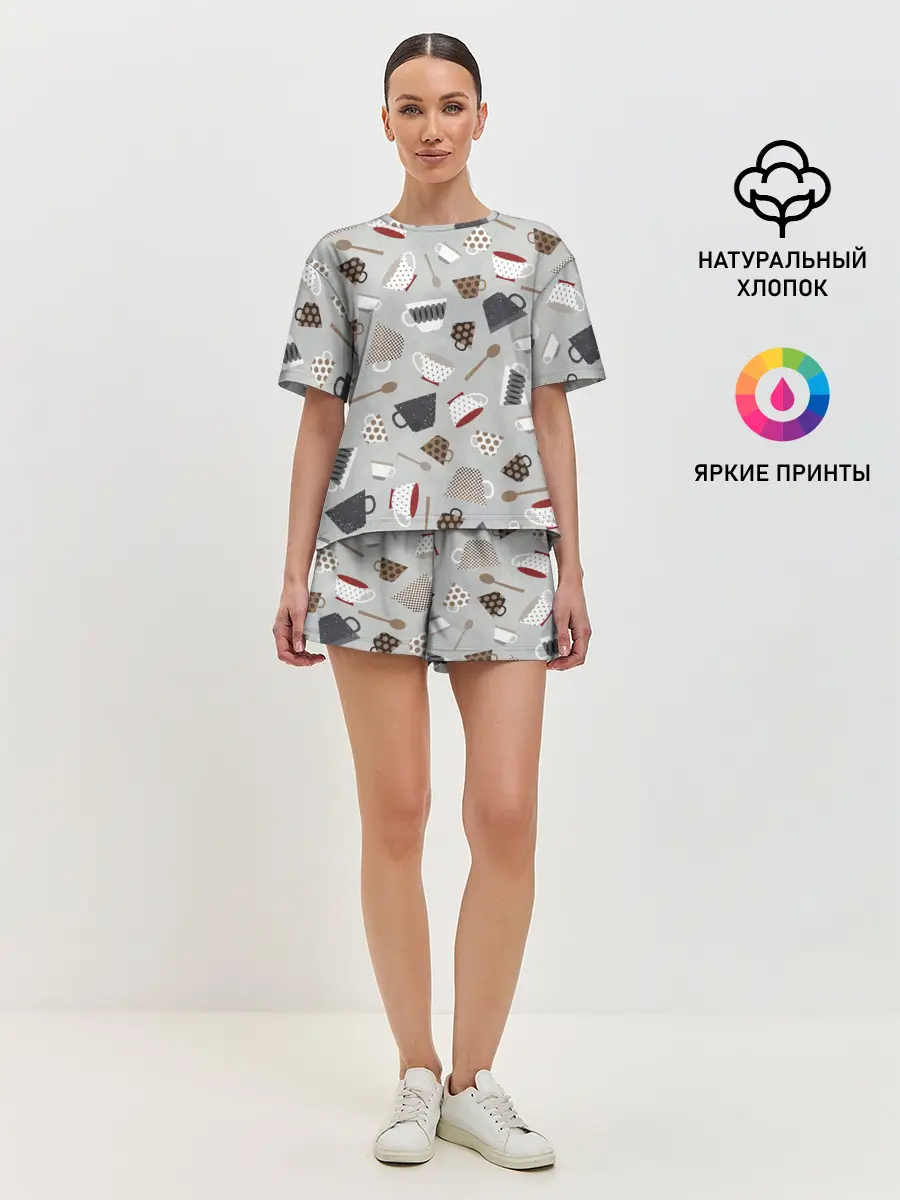 Женская пижама с шортами / Утро начинается с кружки