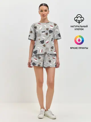 Женская пижама с шортами / Утро начинается с кружки