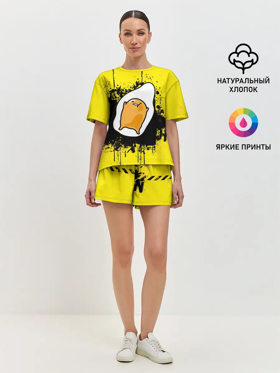 Женская пижама с шортами / веселое яйцо на черном фоне