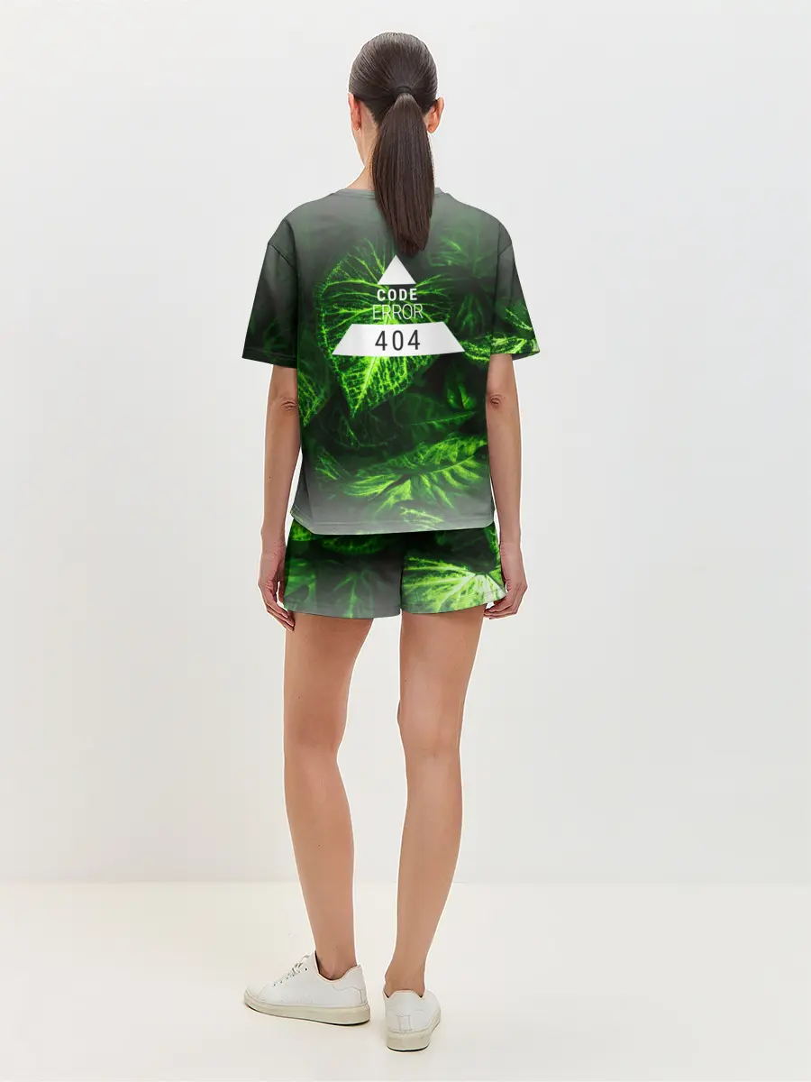 Женская пижама с шортами / Листья зеленые CODE ERROR 404