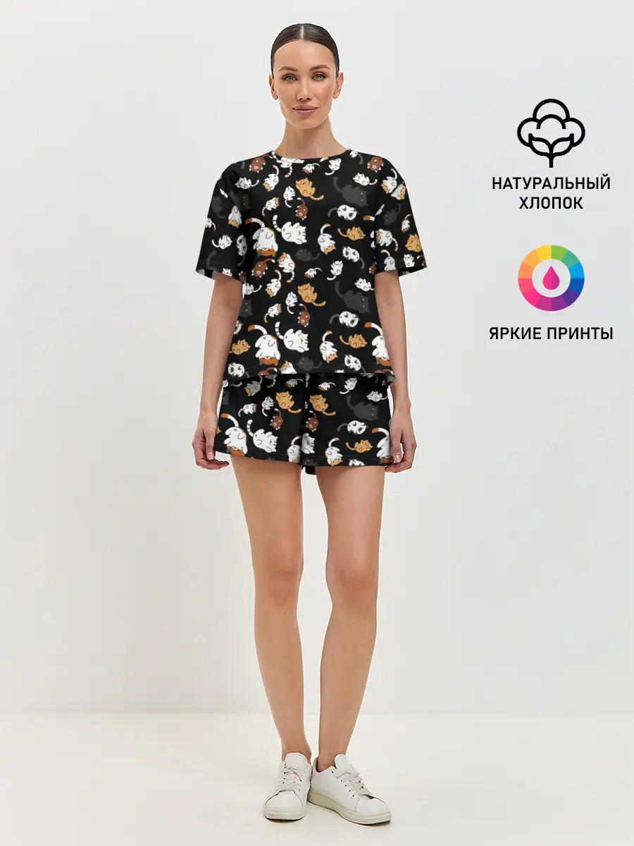 Женская пижама с шортами / Котята паттерн