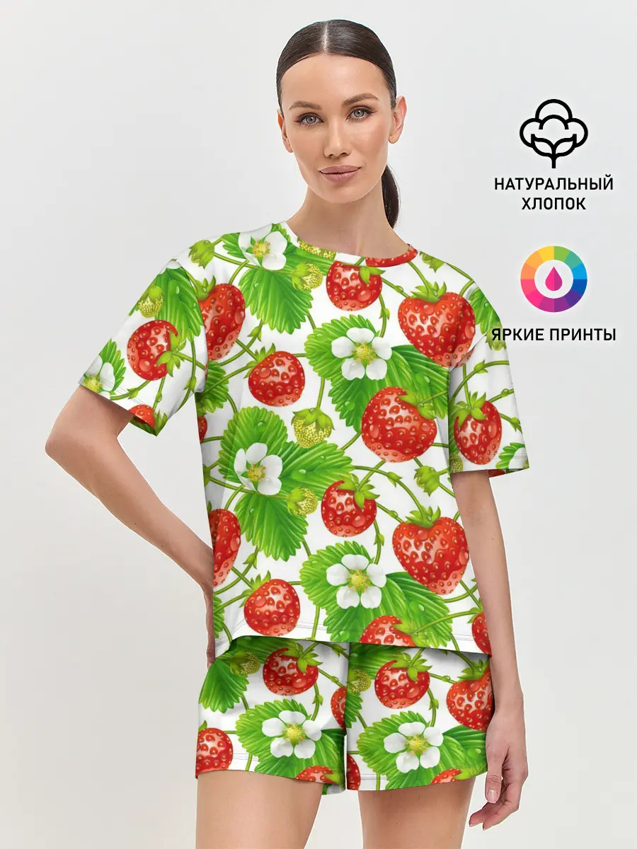 Женская пижама с шортами / Земляника