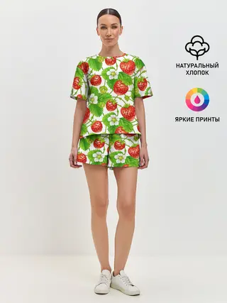 Женская пижама с шортами / Земляника