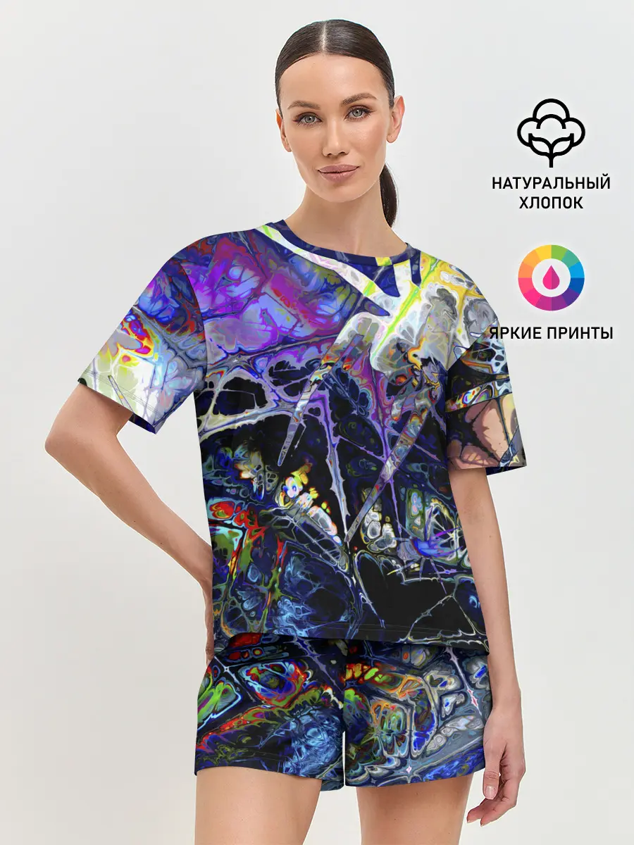 Женская пижама с шортами / Gasoline stains abstraction