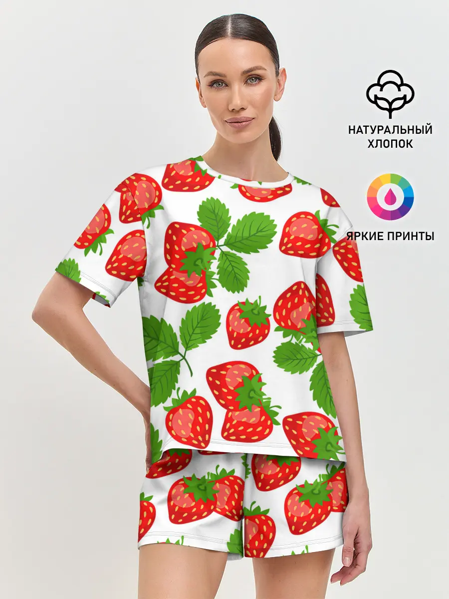 Женская пижама с шортами / Клубника