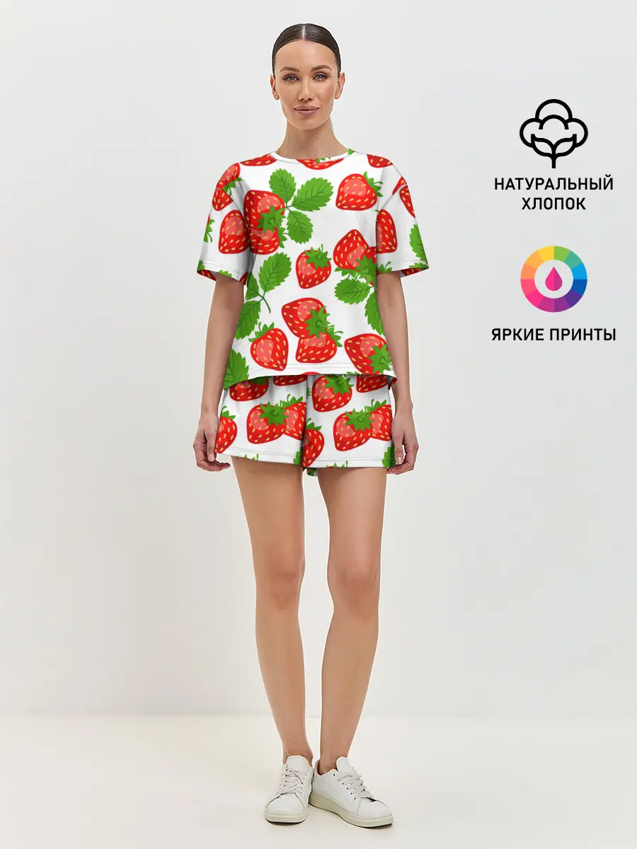 Женская пижама с шортами / Клубника
