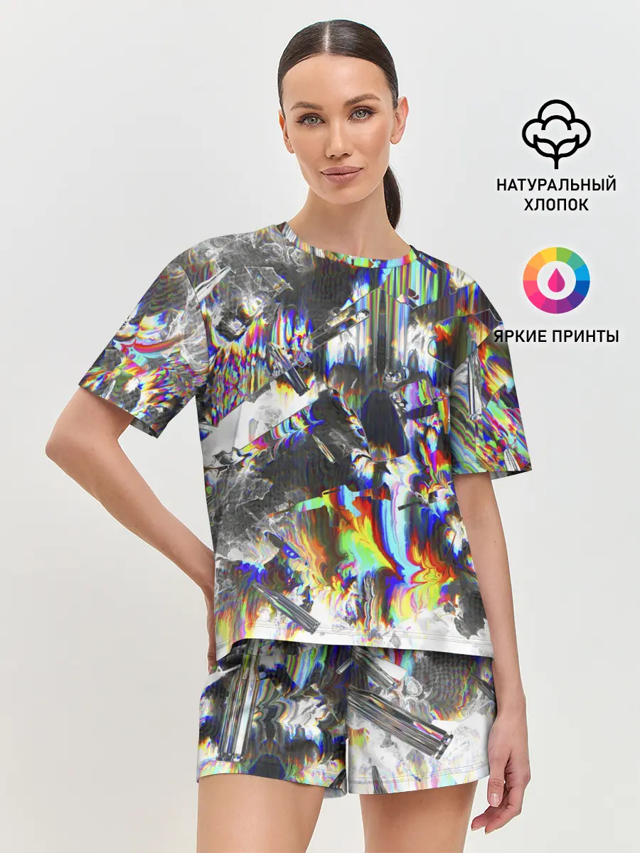 Женская пижама с шортами / Gasoline stains abstraction