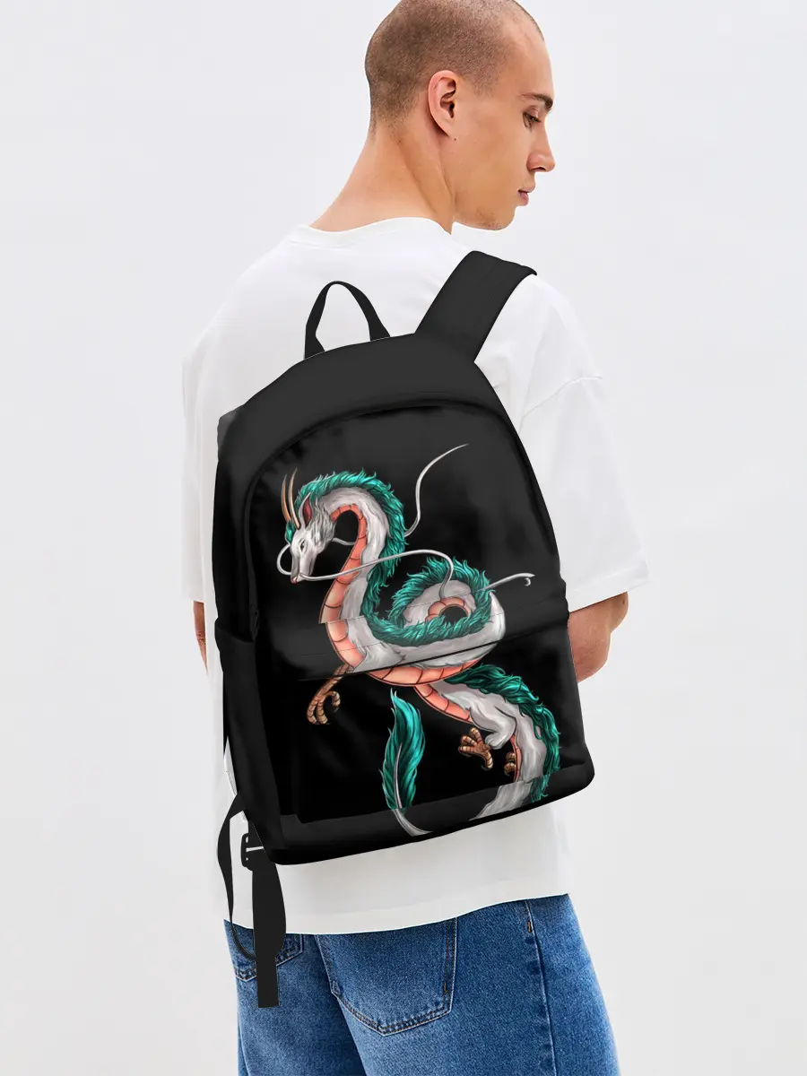 Рюкзак джинсовый / Дракон Хаку на черном фоне