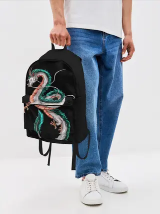 Рюкзак джинсовый / Дракон Хаку на черном фоне