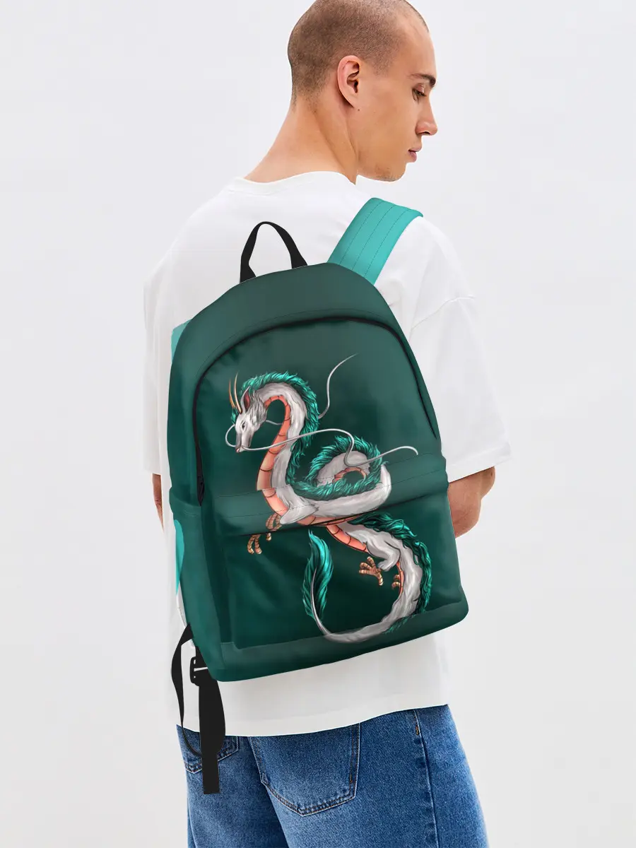 Рюкзак джинсовый / Дракон Хаку зеленый градиент