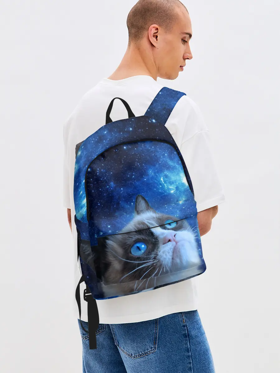 Рюкзак джинсовый / Сердитый кот в космосе