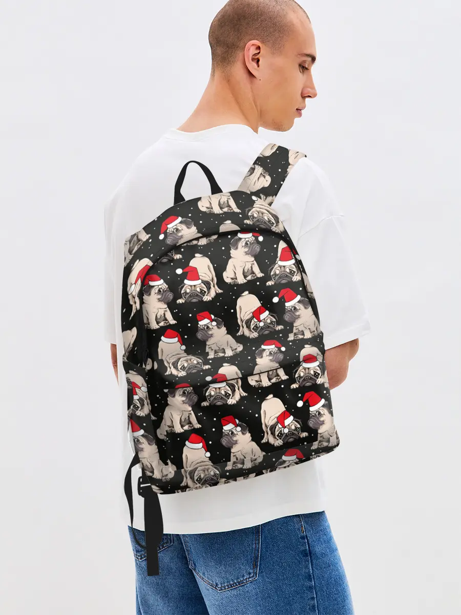 Рюкзак джинсовый / Новогодние мопсы