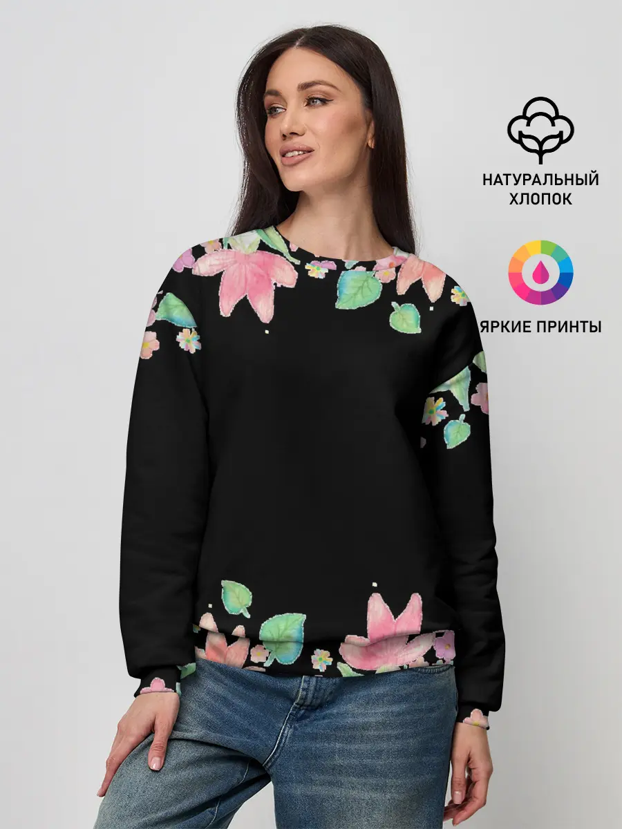 Женский свитшот / Рамка из розовых и зеленых листьев