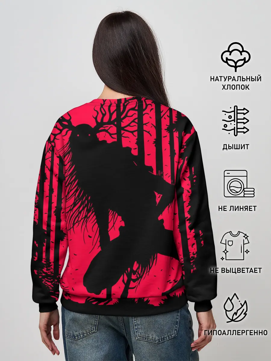 Женский свитшот / Красный скелет в диком лесу