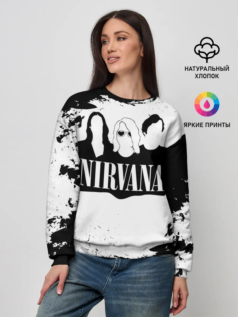 Женский свитшот / Нирвана Рок Группа Гранж ЧБ | Nirvana