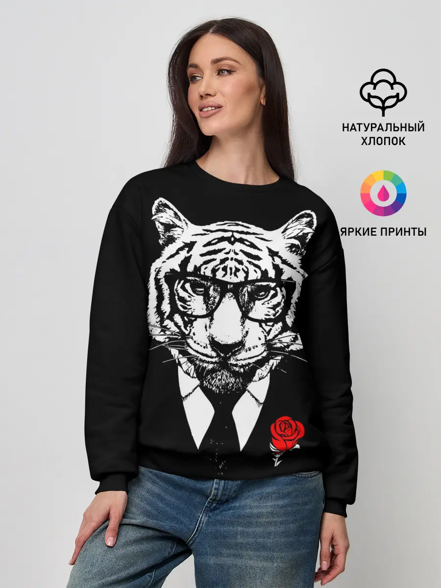 Женский свитшот / Тигр с красной розой