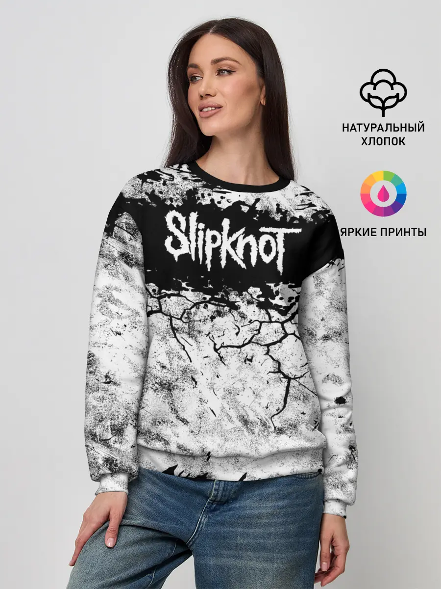 Женский свитшот / Надпись Слипкнот Рок Группа ЧБ | Slipknot