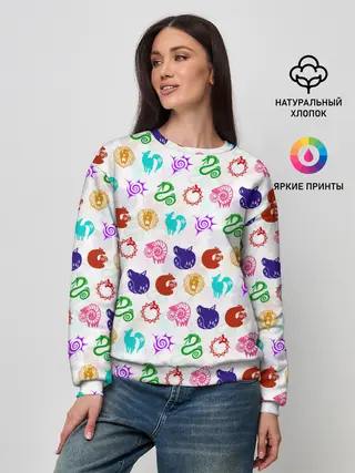 Женский свитшот / 7 СМЕРТНЫХ ГРЕХОВ ЦВЕТНОЙ ПАТТЕРН СИМВОЛЫ