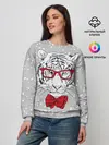 Женский свитшот / Белый тигр с красным бантом