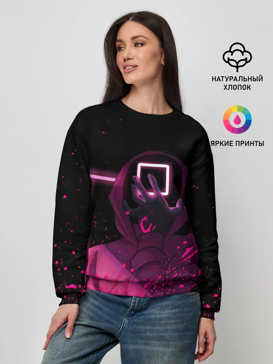 Женский свитшот / ИГРА В КАЛЬМАРА НЕОН, СТРАЖ КВАДРАТ 029