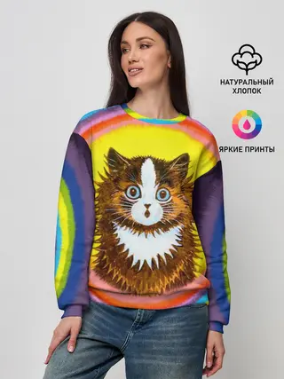 Женский свитшот / Радужный кот Луиса Уэйна