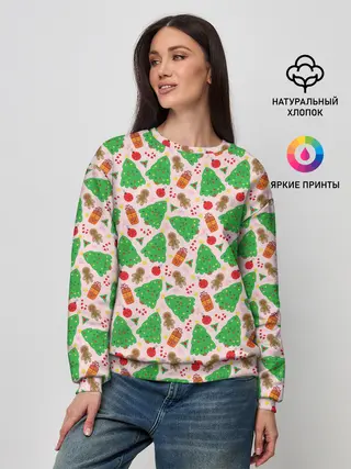 Женский свитшот / Новогодние ёлки и подарки