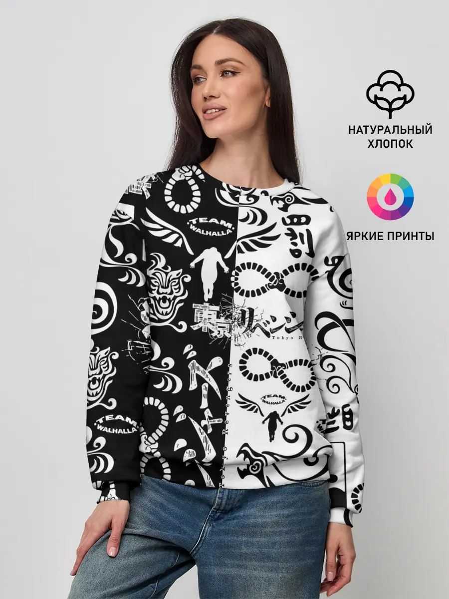 Женский свитшот / ТОКИЙСКИЕ МСТИТЕЛИ ЛОГОБОМБИНГ ЧБ