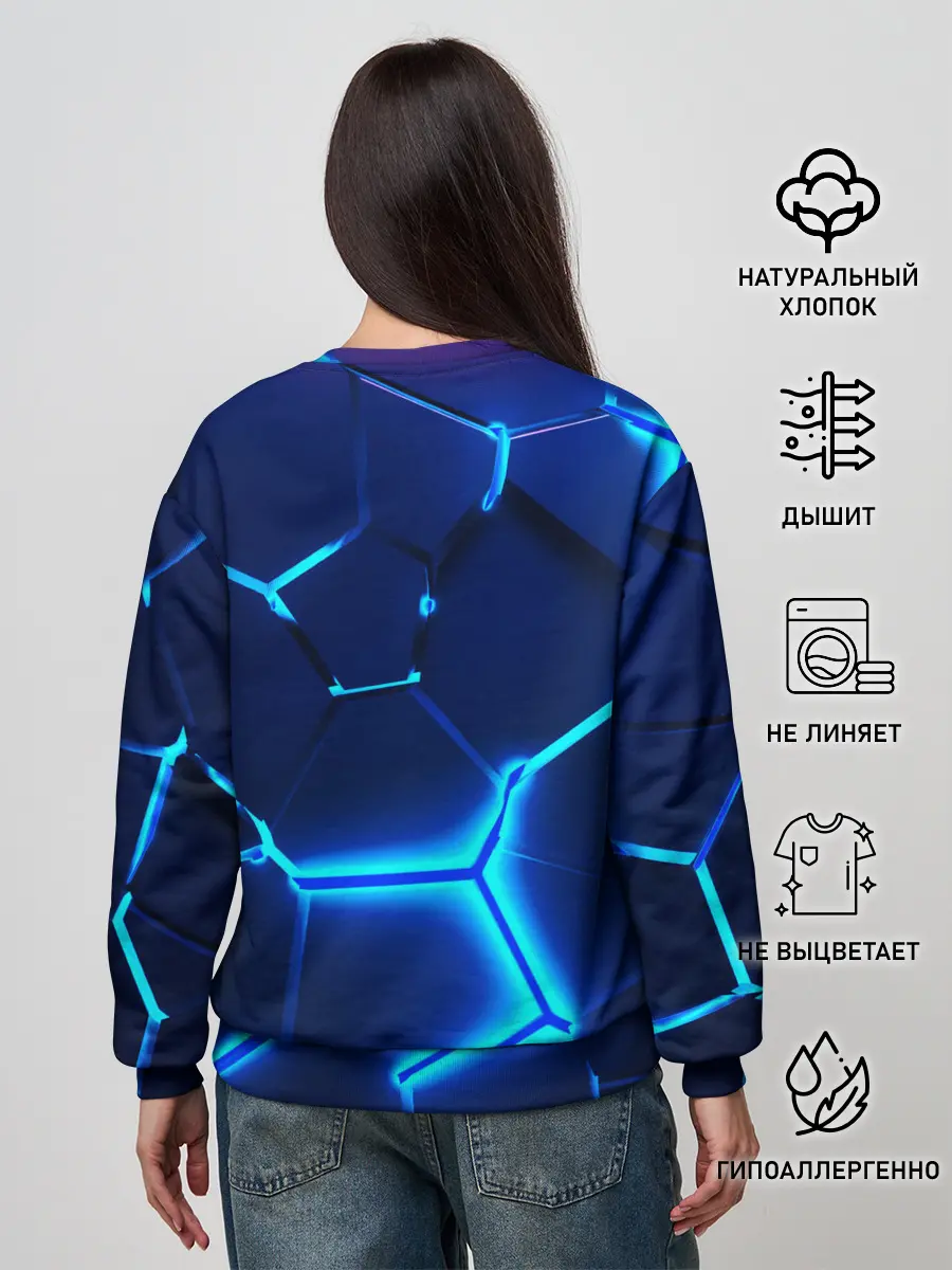 Женский свитшот / 3D ПЛИТЫ | NEON STEEL | НЕОНОВЫЕ ПЛИТЫ