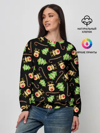 Женский свитшот / Олени, елки и карамель