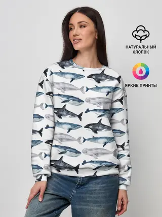 Женский свитшот / принт с китами