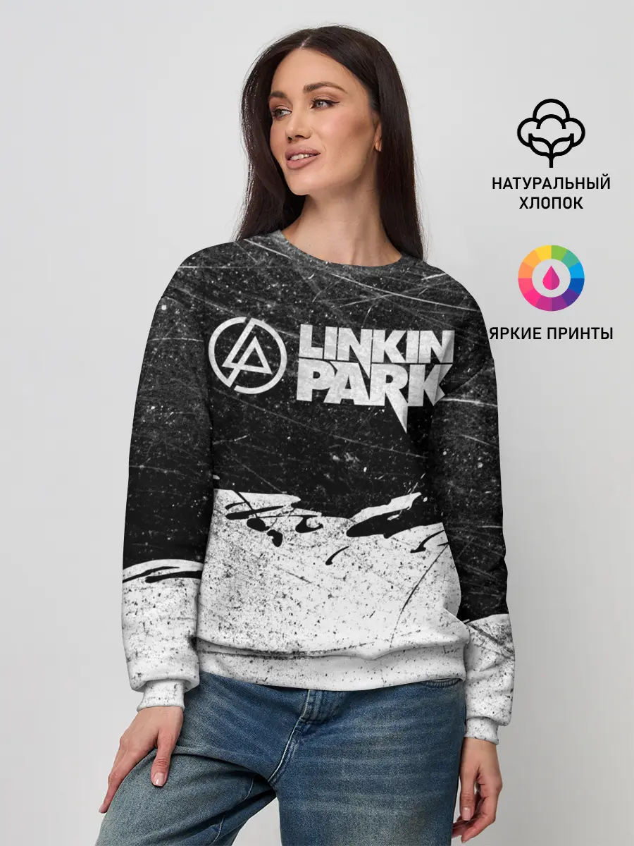 Женский свитшот / Линкин Парк Лого Рок ЧБ | Linkin Park Rock
