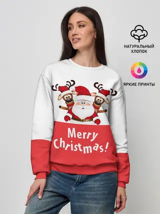 Женский свитшот / Санта с 2 Оленями