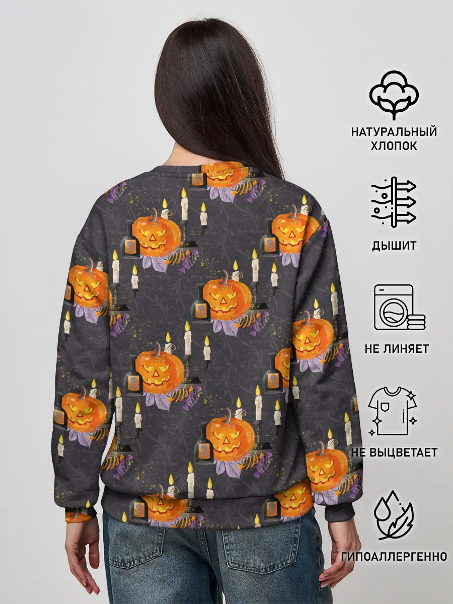 Женский свитшот / Хэллоуин - тыквы и свечи