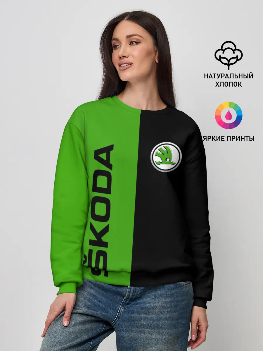 Женский свитшот / SKODA черно-зеленый