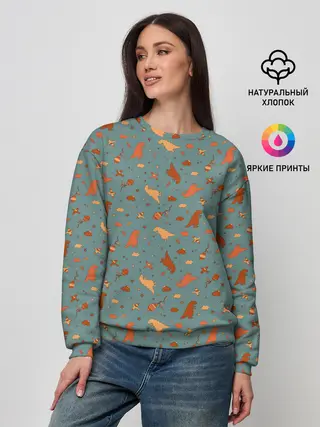 Женский свитшот / детский принт с динозаврами и звездами