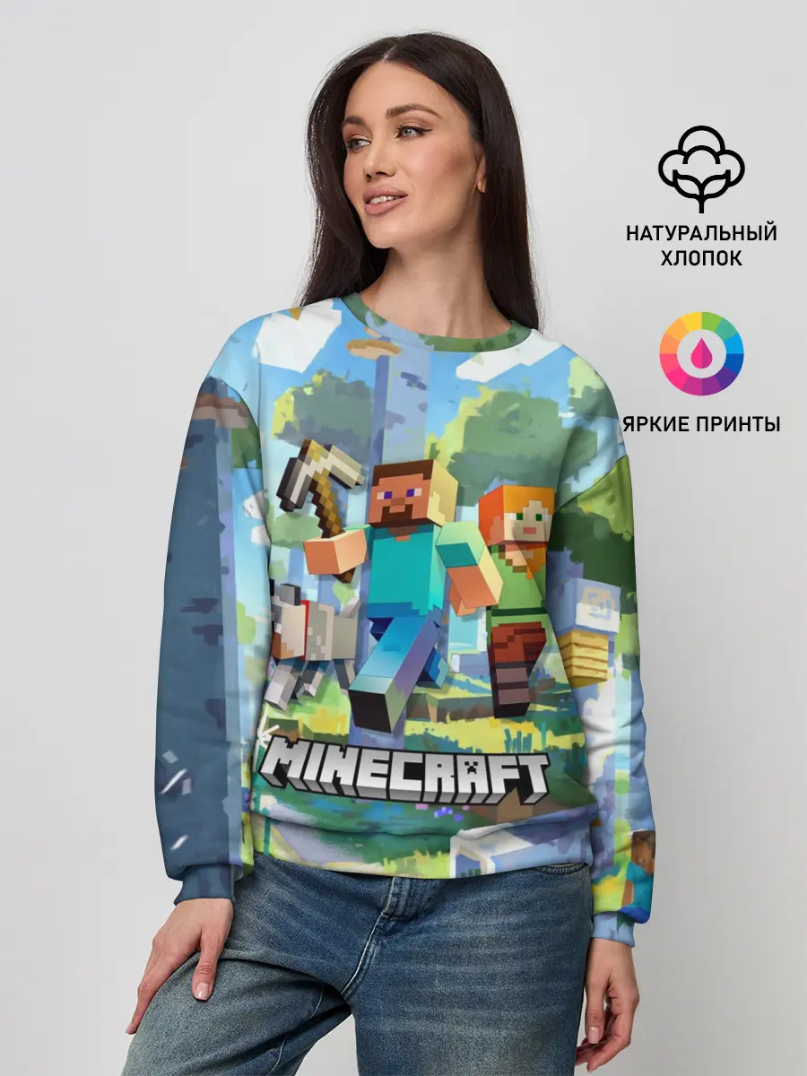 Женский свитшот / Манйкрафт, березовый лес