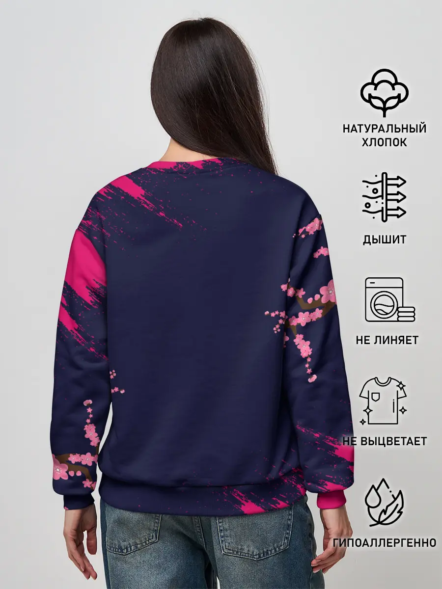 Женский свитшот / ДЕВУШКА В КИМОНО И ПТИЦАМИ