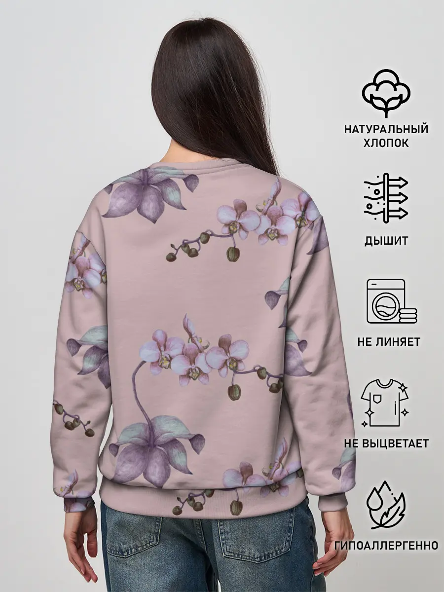 Женский свитшот / Розовые орхидеи на розовом фоне
