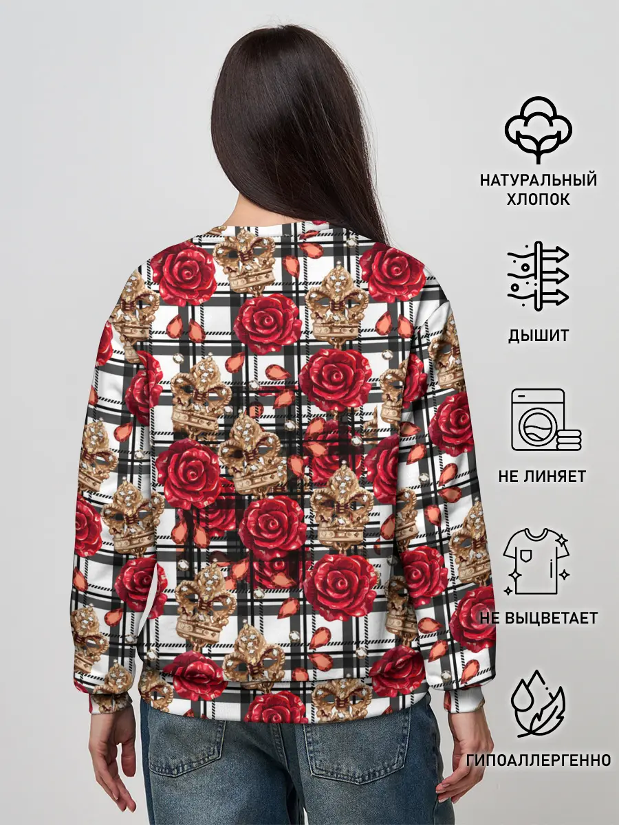 Женский свитшот / Розы в клеточку