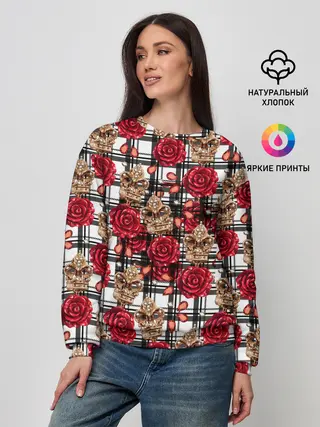Женский свитшот / Розы в клеточку