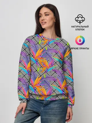 Женский свитшот / Тропические цветы и узоры