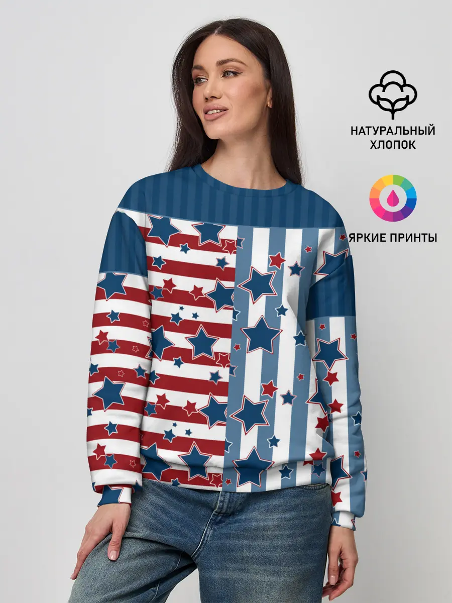 Женский свитшот / Голубые звезды на полосатом