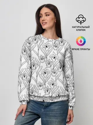 Женский свитшот / Скетч. Цветы орхидеи